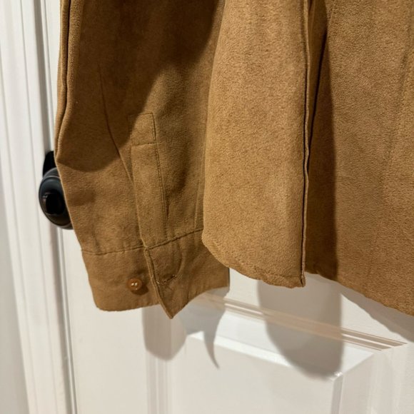 Lemon-Grass Tan Vegan Suede Zip Up Light Weight Jacket - Size Large - Picture 2 of 10